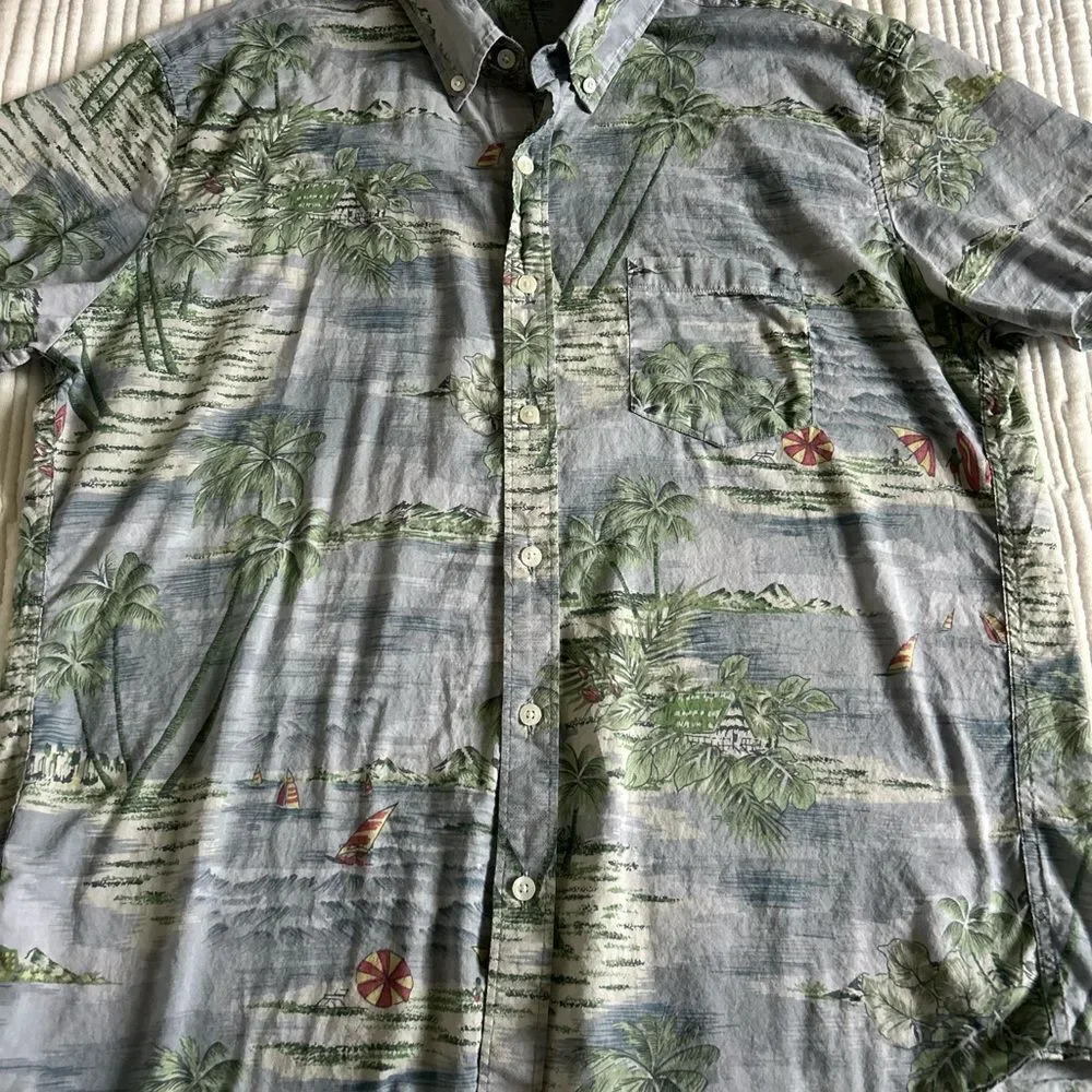 J. Crew Men’s Gray Hawaiian Tropical Beachy Short Sleeve Shirt Size Extra Large